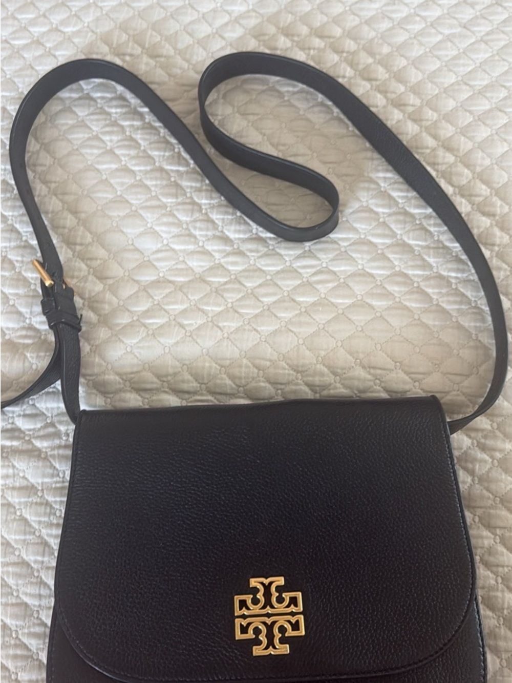 Tory Burch Black Leather Crossbody with Gold Logo Accent